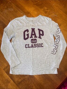 GAP Kids Heather Gray Long-Sleeve Tee with Purple Logo